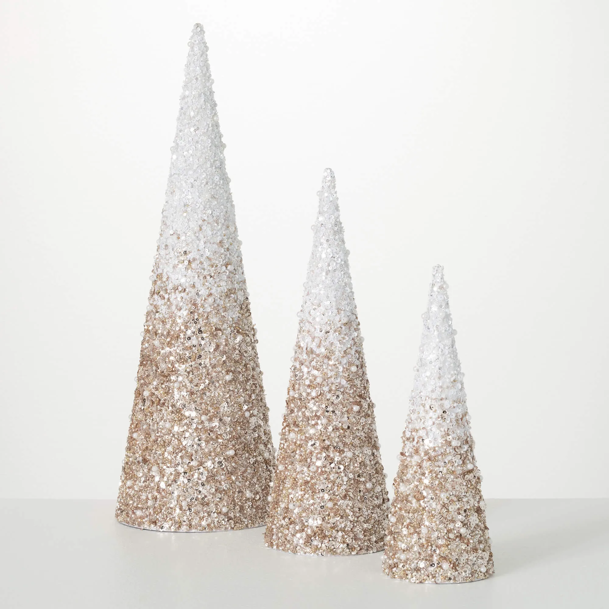 11.5"H, 14.75"H and 20"H Sullivans Beaded Cone Tree - Set of 3, Christmas Decor, Gold