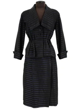 1940s Rembrandt Vintage Striped Black Skirt Suit