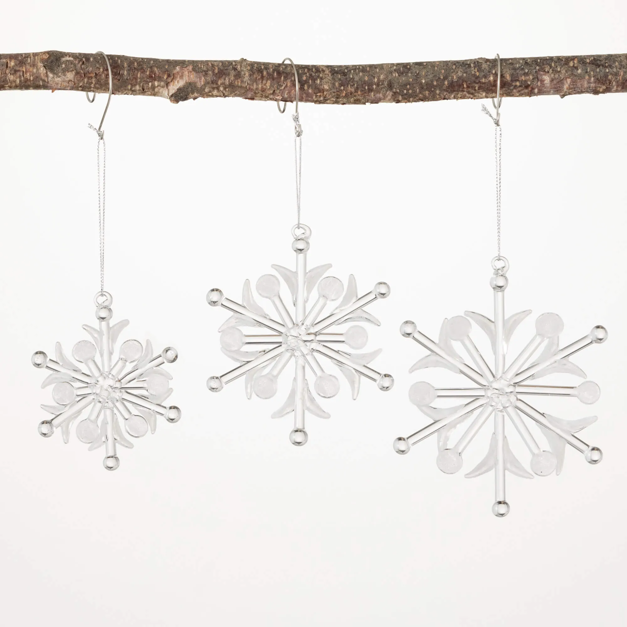 4"H, 3.75"H and 3.5"H Sullivans Glitter Snowflake Ornament - Set of 3, Clear Christmas Ornaments