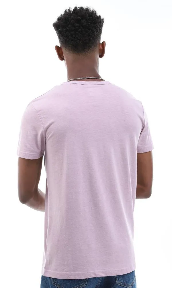 94600 Buttoned V-Neck Short Sleeves Heather Lilac T-Shirt