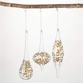 9.5"H, 9.5"H and 7.75"H Sullivans Jeweled Leaf Ornament - Set of 3, Gold Christmas Ornaments