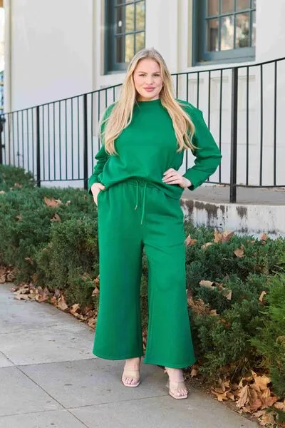 Abigail Textured Long Sleeve Top and Drawstring Pants Set