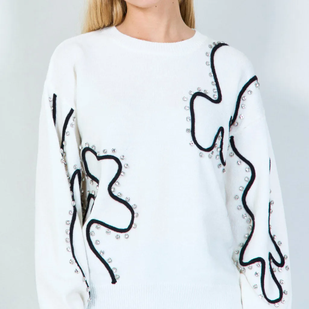 Abstract pearl embellished sweater wholesale