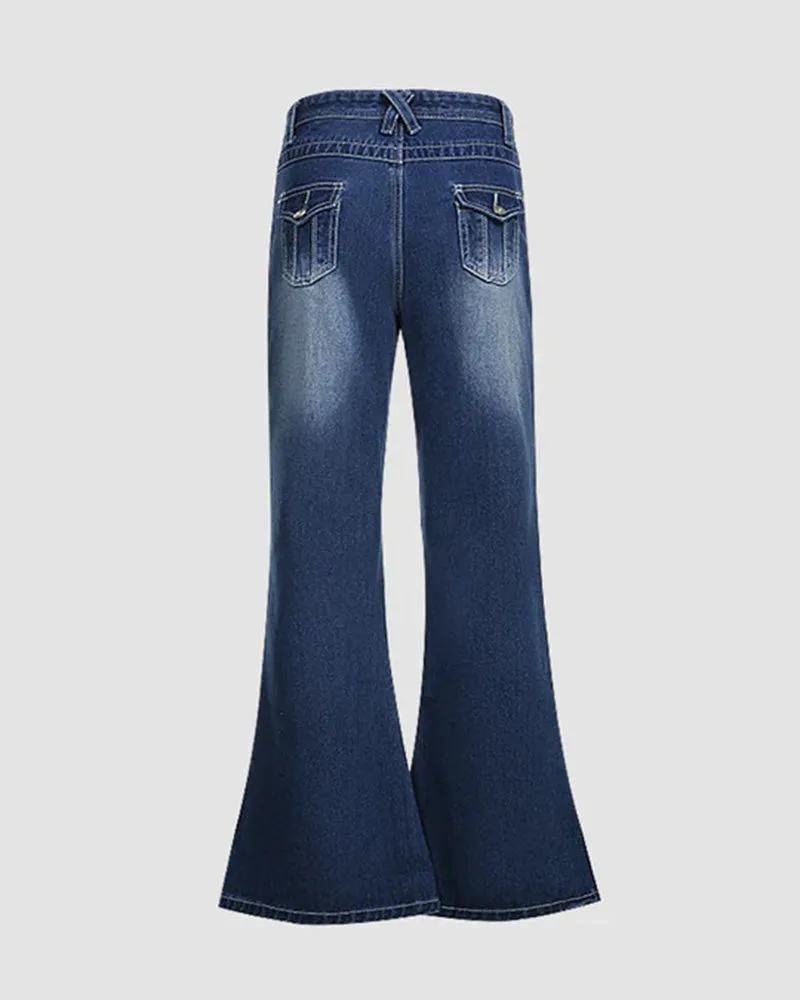 Aged Flared Denim Jeans