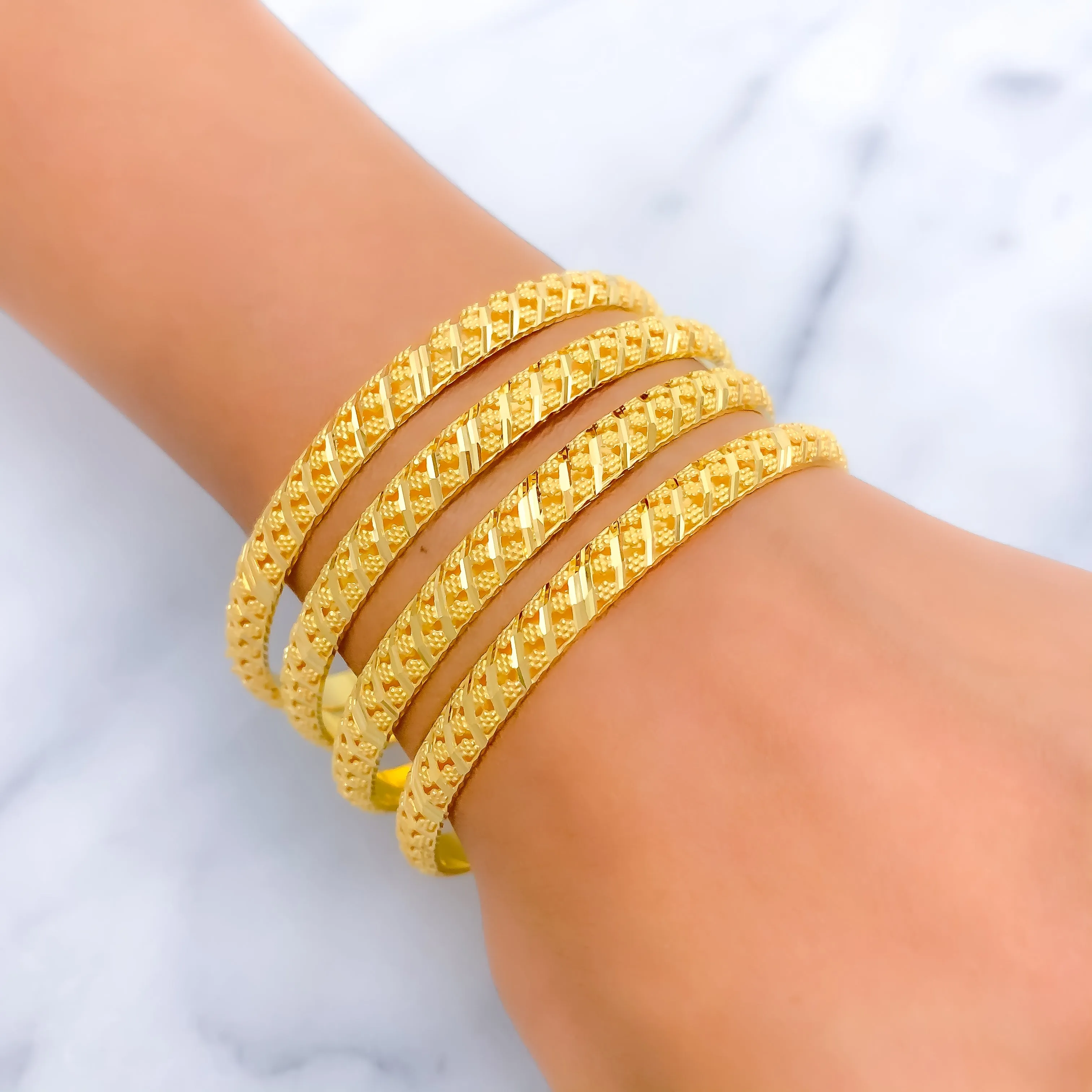 Alternating Striped 21k Gold Bangles