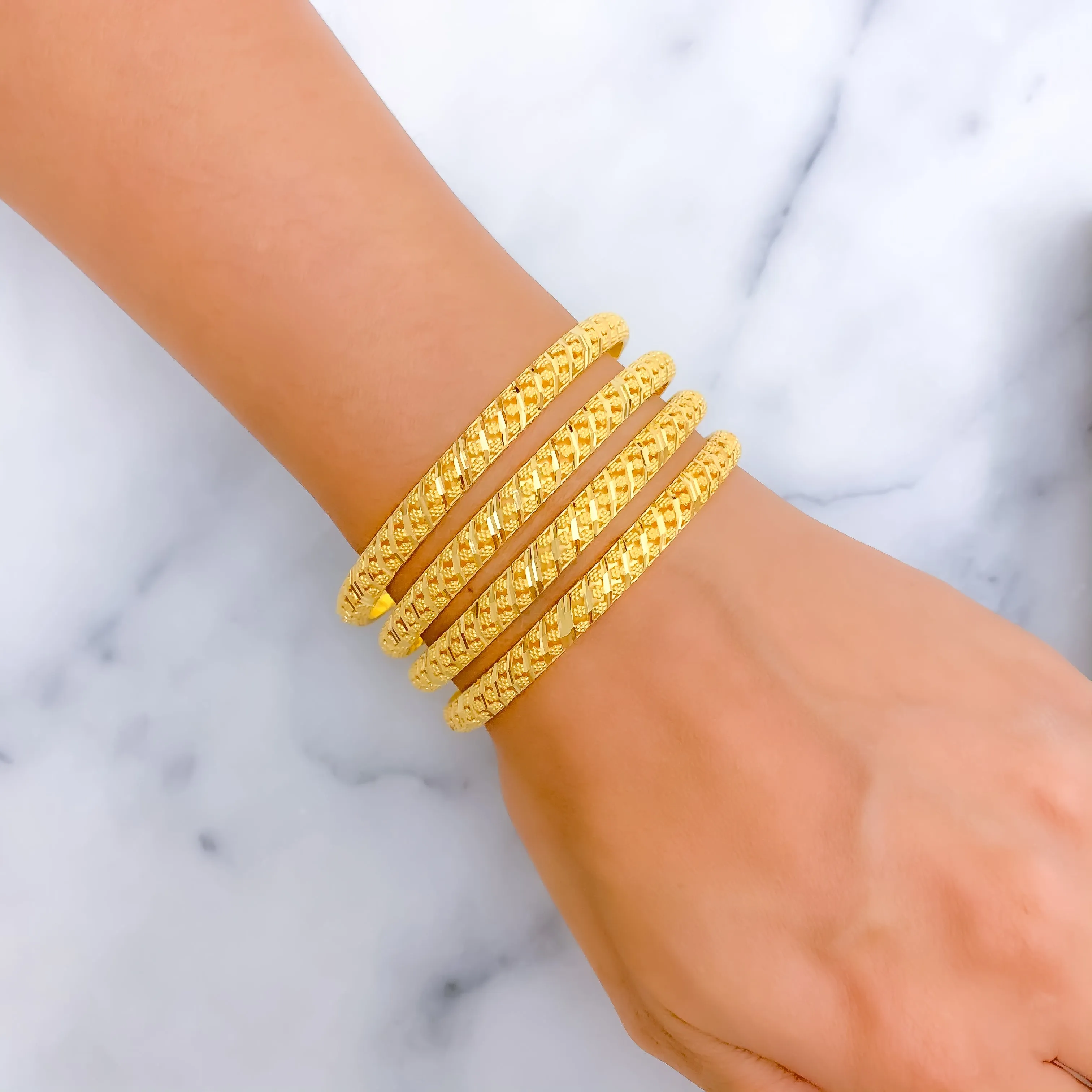 Alternating Striped 21k Gold Bangles