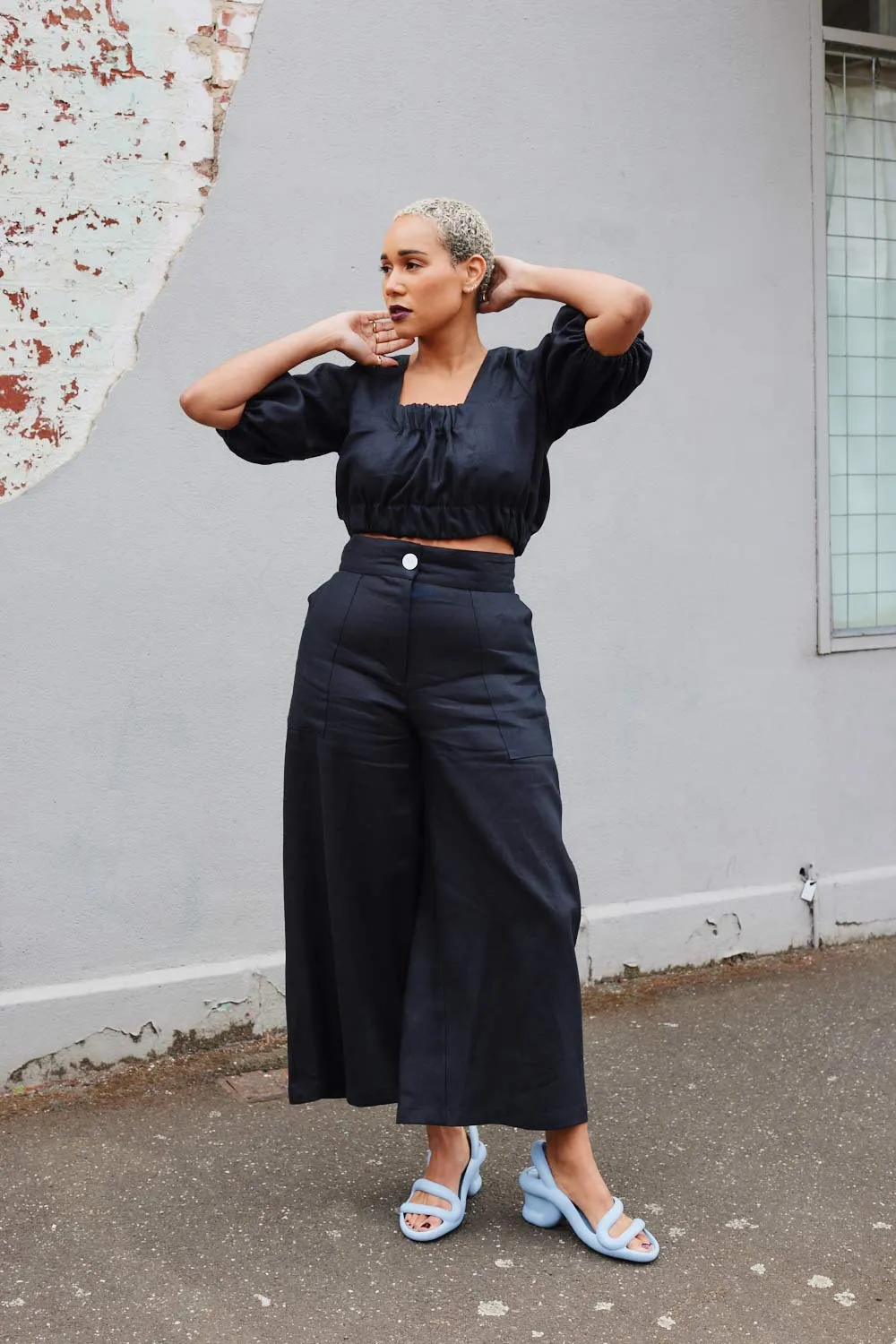 Amani Culotte Pants Black Linen