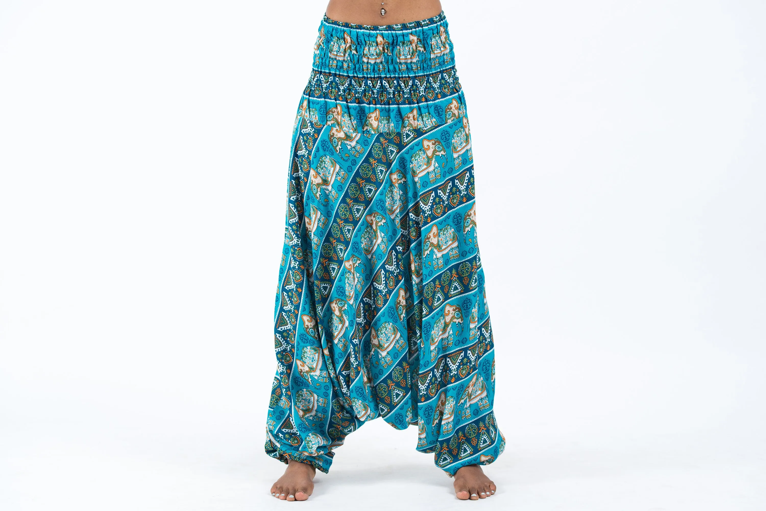 Aztec Elephant 2-in-1 Jumpsuit Elephant Pants in Ocean Blue