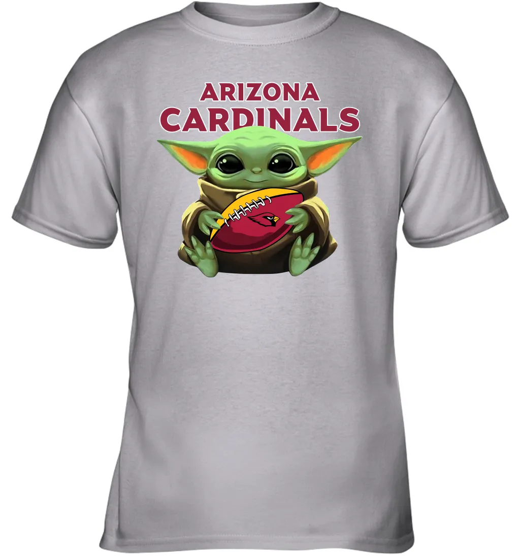 Baby Yoda Loves The Arizona Cardinals Star Wars Baby Yoda Hugs Cardinals NFL Youth T-Shirt