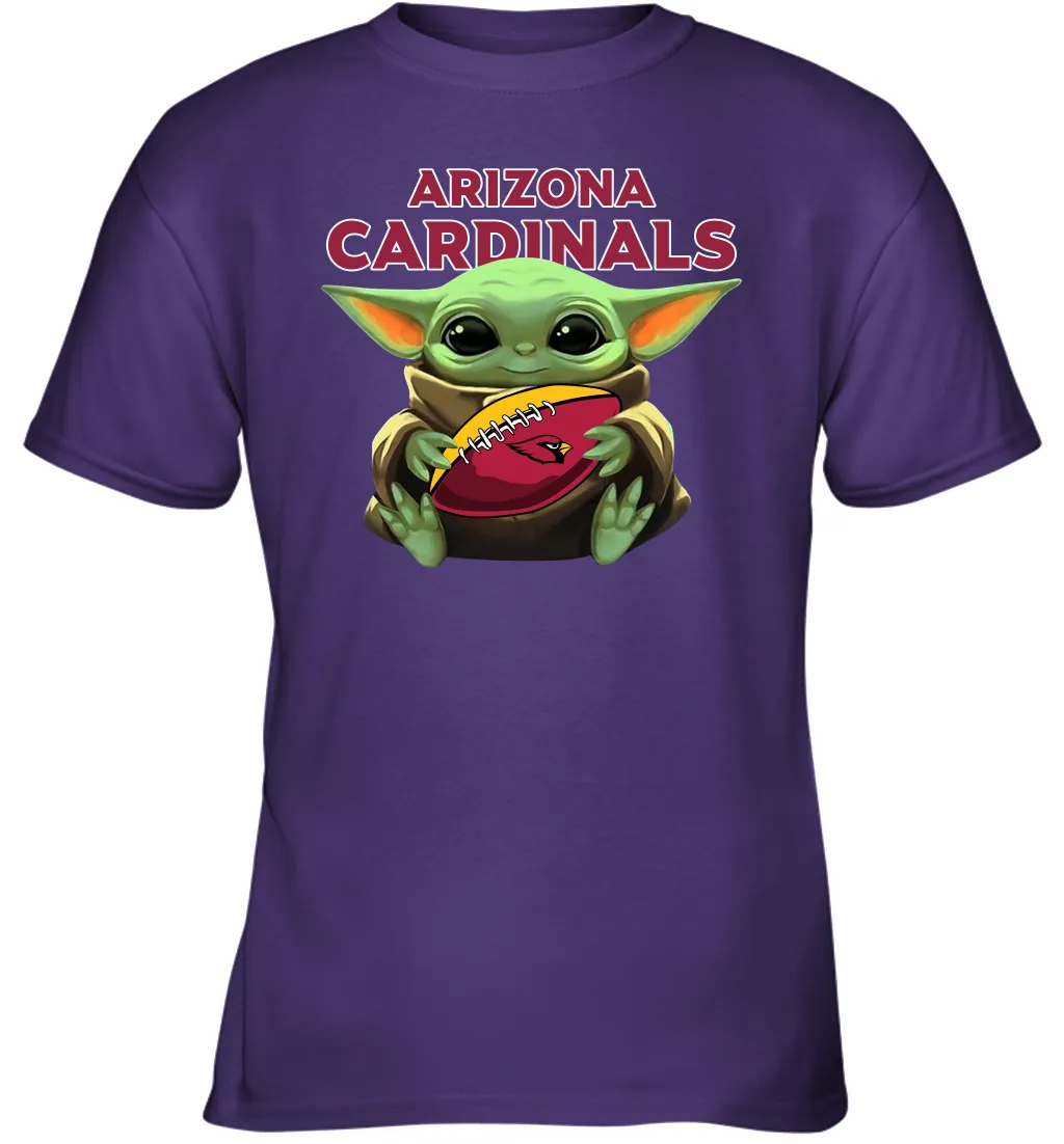 Baby Yoda Loves The Arizona Cardinals Star Wars Baby Yoda Hugs Cardinals NFL Youth T-Shirt