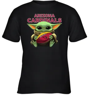 Baby Yoda Loves The Arizona Cardinals Star Wars Baby Yoda Hugs Cardinals NFL Youth T-Shirt