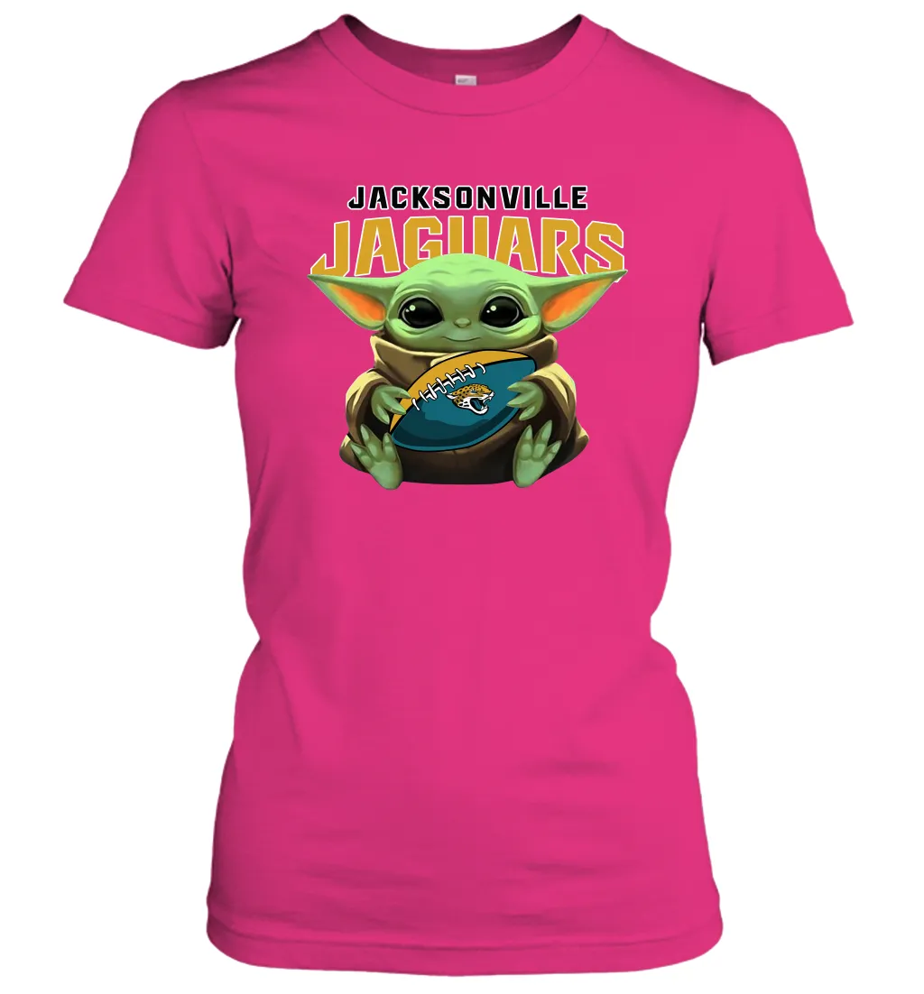 Baby Yoda Loves The Jacksonville Jaguars Star Wars Baby Yoda Hugs Jaguars NFL Womens T-Shirt