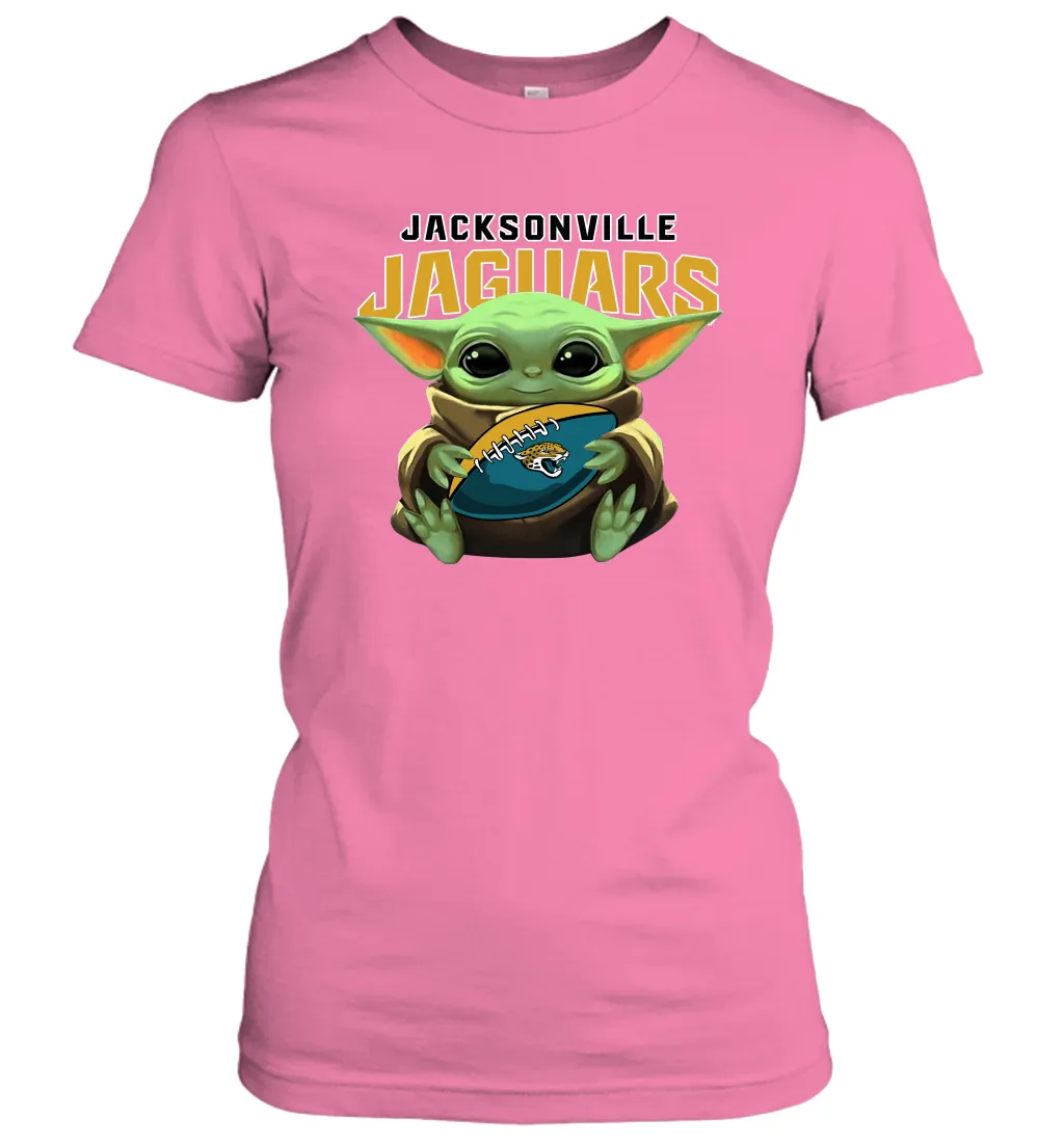 Baby Yoda Loves The Jacksonville Jaguars Star Wars Baby Yoda Hugs Jaguars NFL Womens T-Shirt