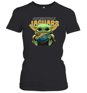 Baby Yoda Loves The Jacksonville Jaguars Star Wars Baby Yoda Hugs Jaguars NFL Womens T-Shirt