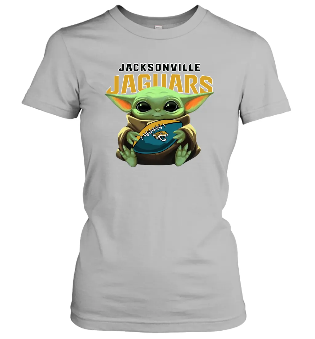 Baby Yoda Loves The Jacksonville Jaguars Star Wars Baby Yoda Hugs Jaguars NFL Womens T-Shirt