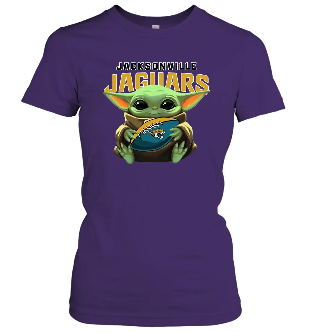 Baby Yoda Loves The Jacksonville Jaguars Star Wars Baby Yoda Hugs Jaguars NFL Womens T-Shirt