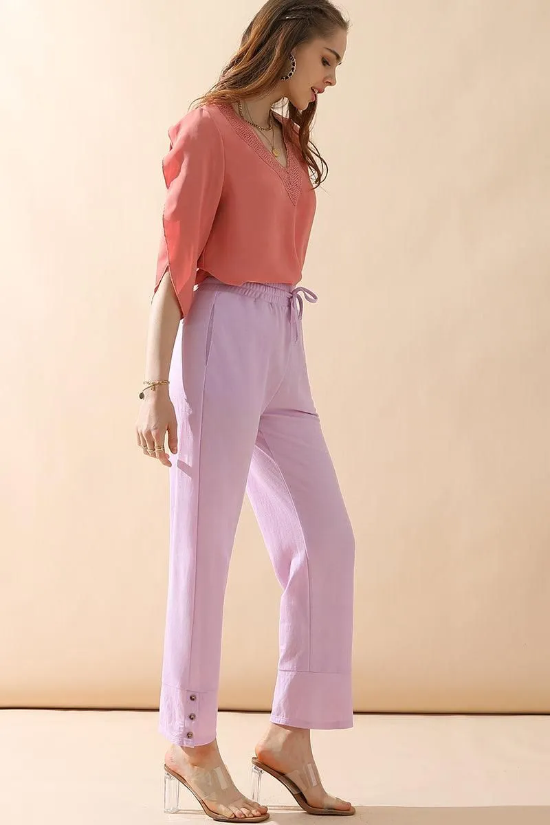 BANDED LONG LEG STRAGHIT PANTS WITH POCKET