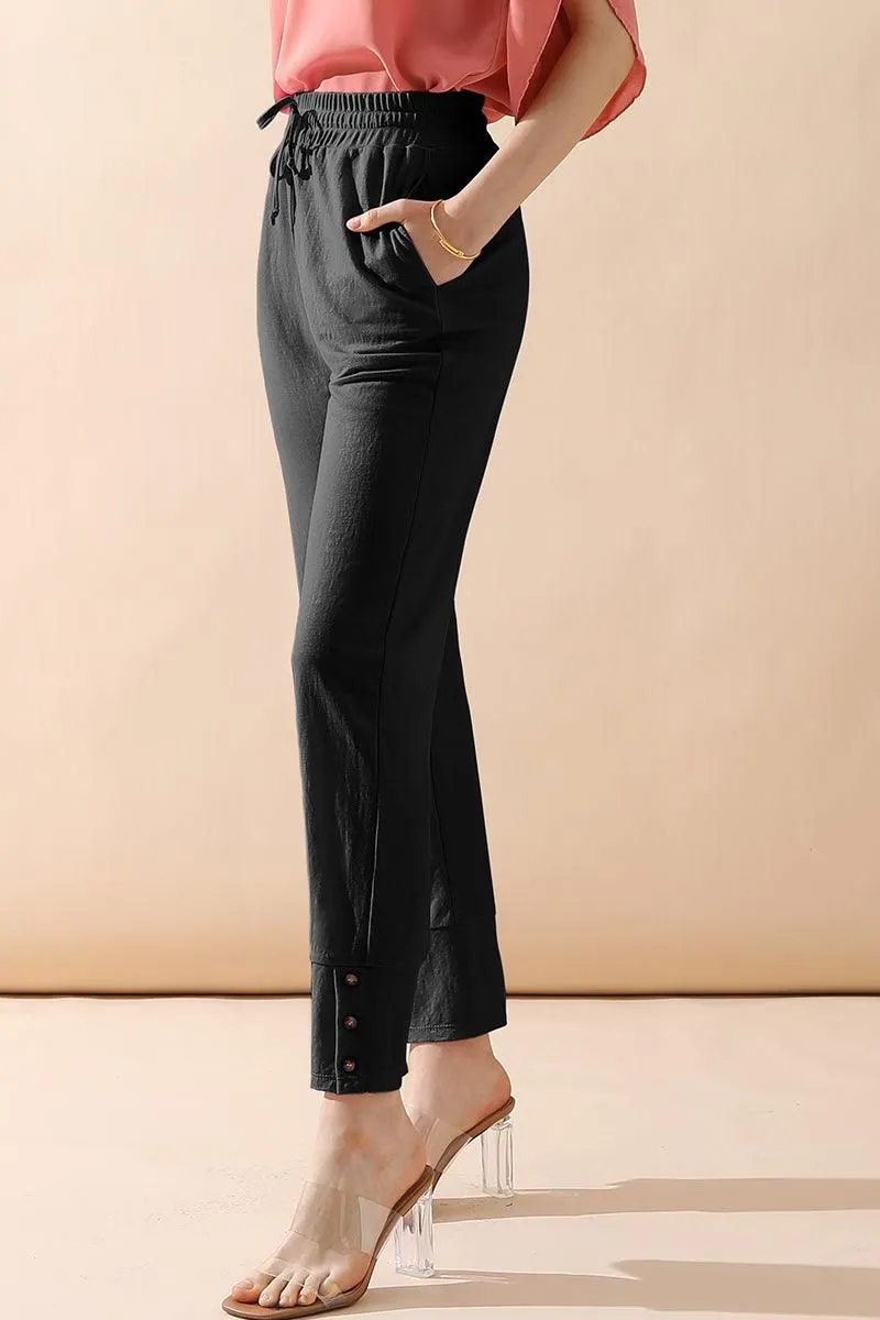 BANDED LONG LEG STRAGHIT PANTS WITH POCKET