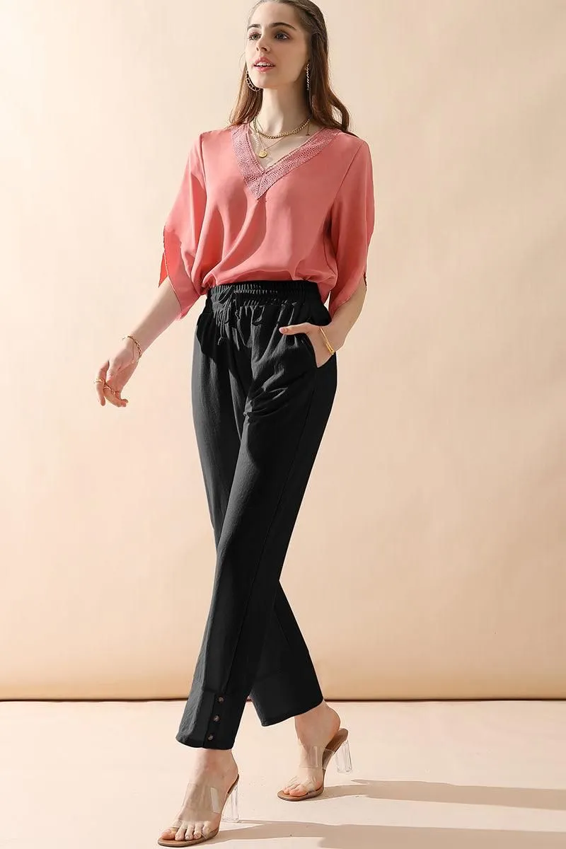 BANDED LONG LEG STRAGHIT PANTS WITH POCKET