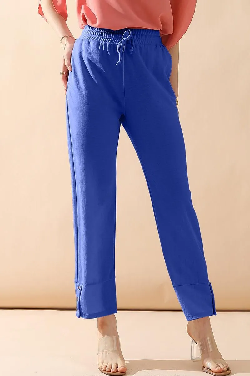 BANDED LONG LEG STRAGHIT PANTS WITH POCKET