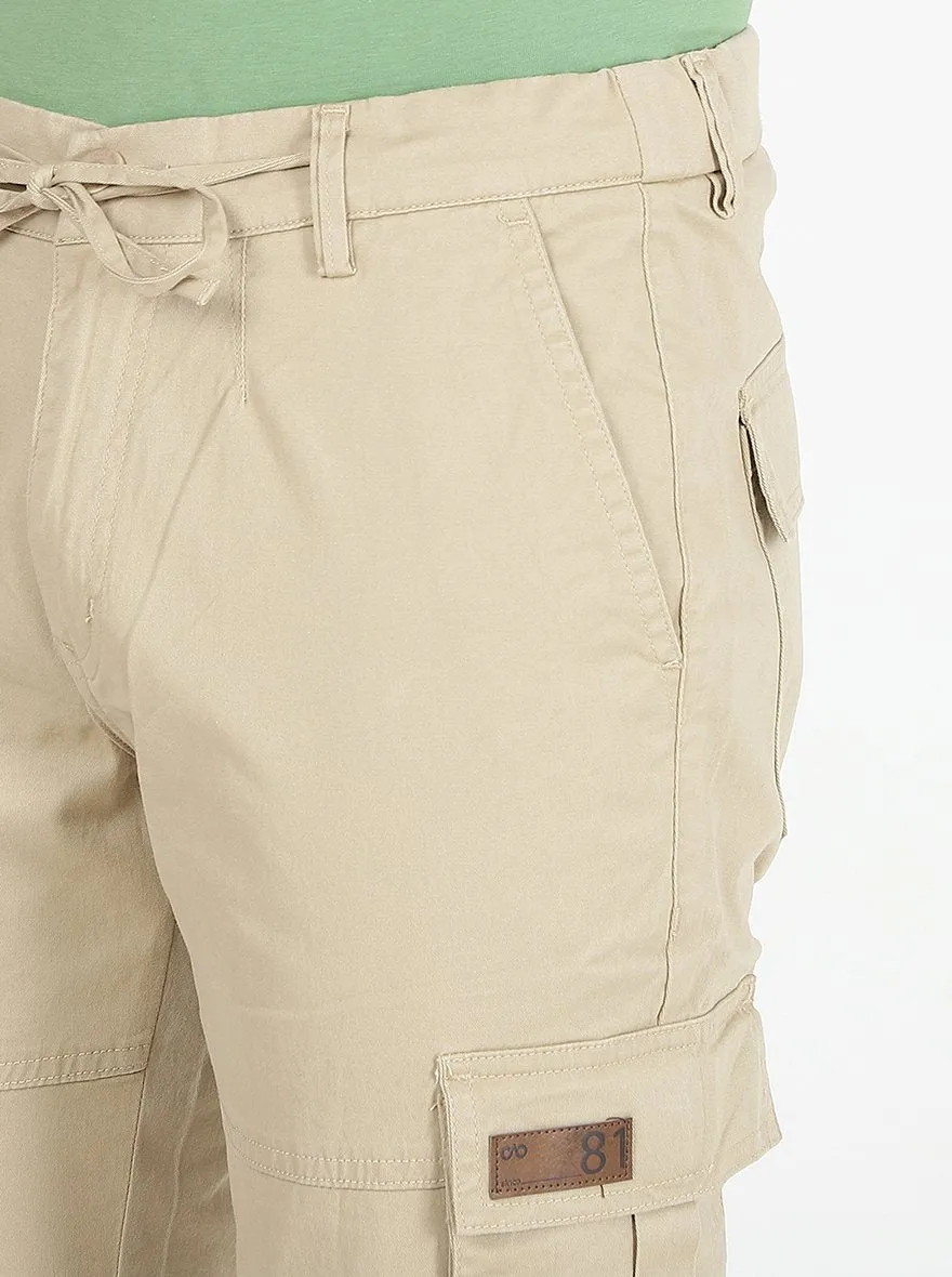 Beige Solid Slim Fit Cargo Pant | JadeBlue