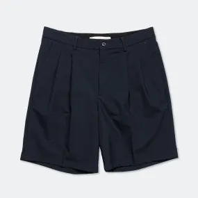 Benn Relaxed Light Wool Pleated Short - Dark Navy