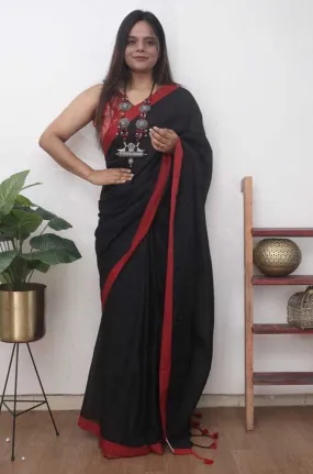 Black Bengal Plain Cotton Saree