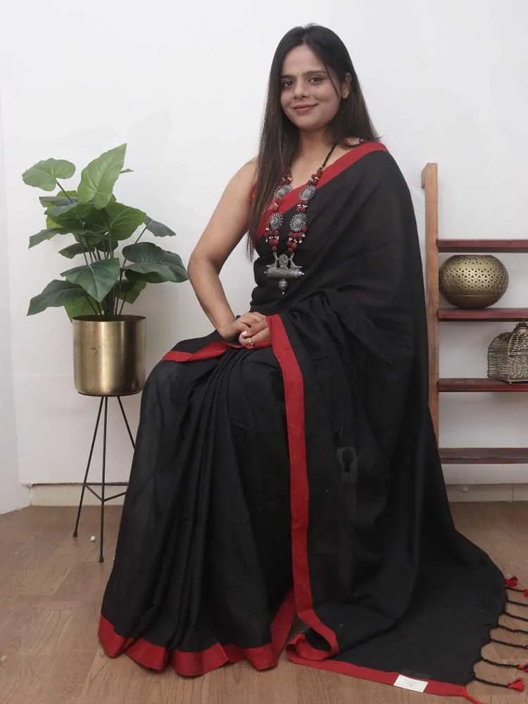 Black Bengal Plain Cotton Saree