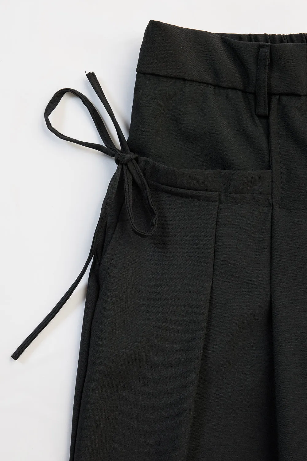 Black Wide Flat Pocket Korean Pants