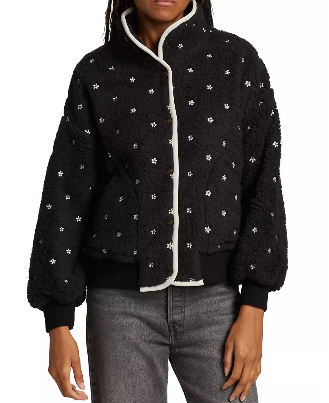 Blackbird Jacket ~ Black W/ Cream Floral Embroidery