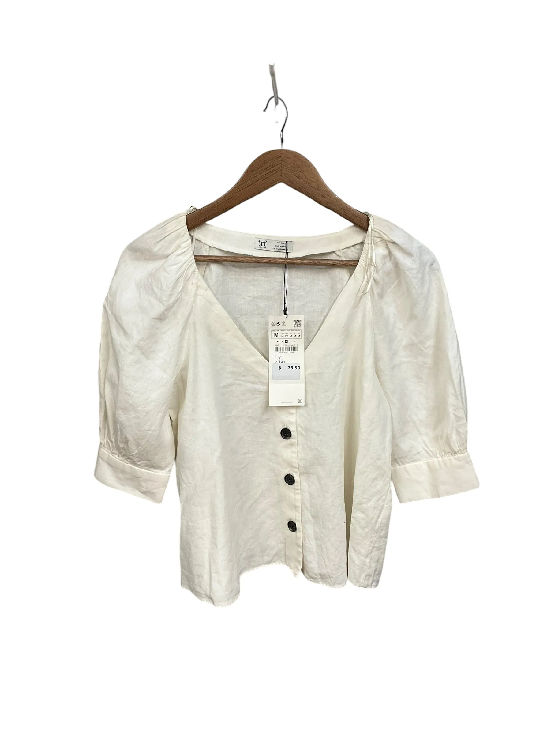 Blouse Short Sleeve By Zara In Cream, Size: M