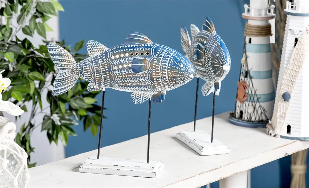 BLUE METAL FISH SCULPTURE