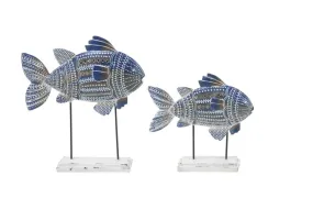 BLUE METAL FISH SCULPTURE