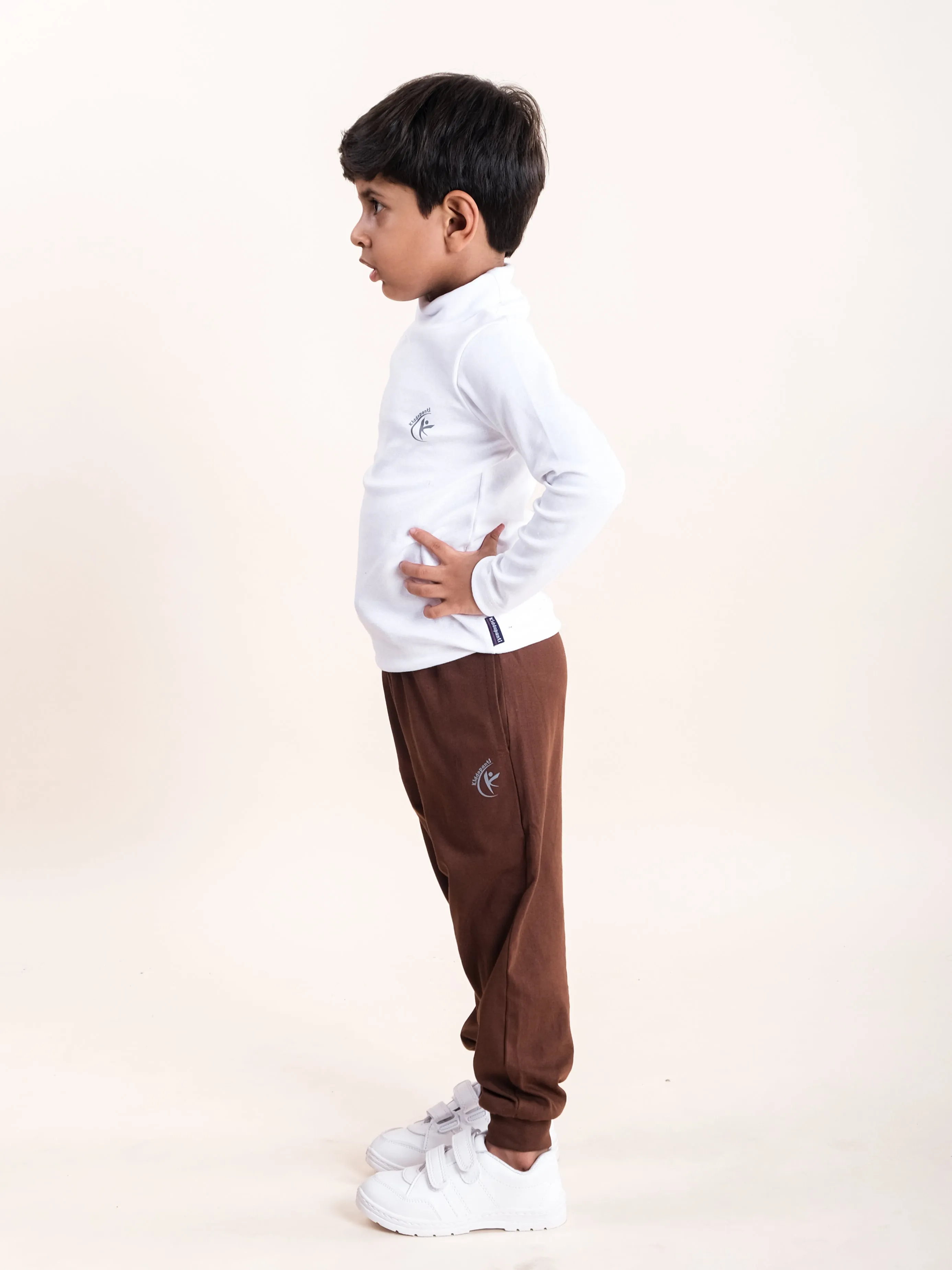 Boys Cotton Solid Turtle Neck Full Sleeve Tee With Track Pant Set