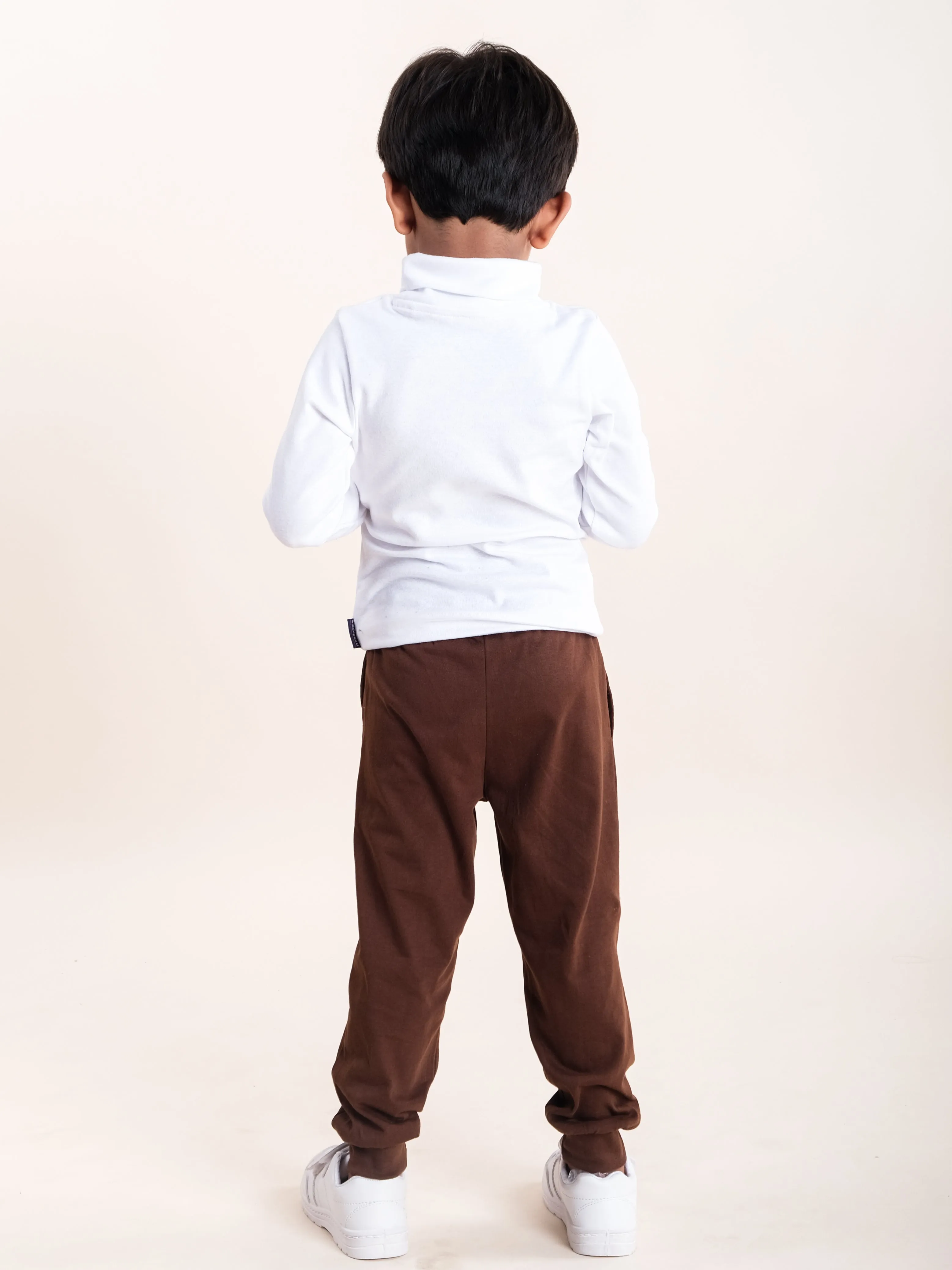 Boys Cotton Solid Turtle Neck Full Sleeve Tee With Track Pant Set