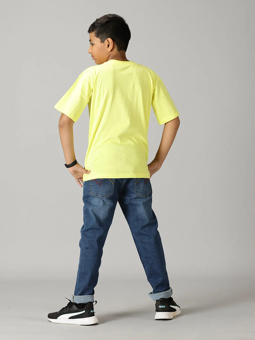 Boys Printed Drop Shoulder Tee & Basic 5 Pocket Denim Pant Set