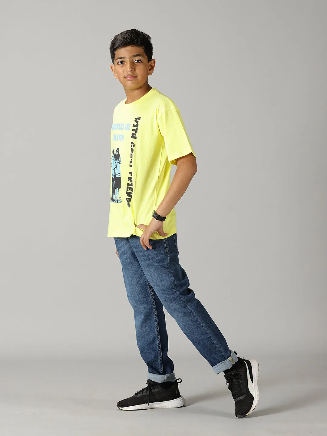 Boys Printed Drop Shoulder Tee & Basic 5 Pocket Denim Pant Set