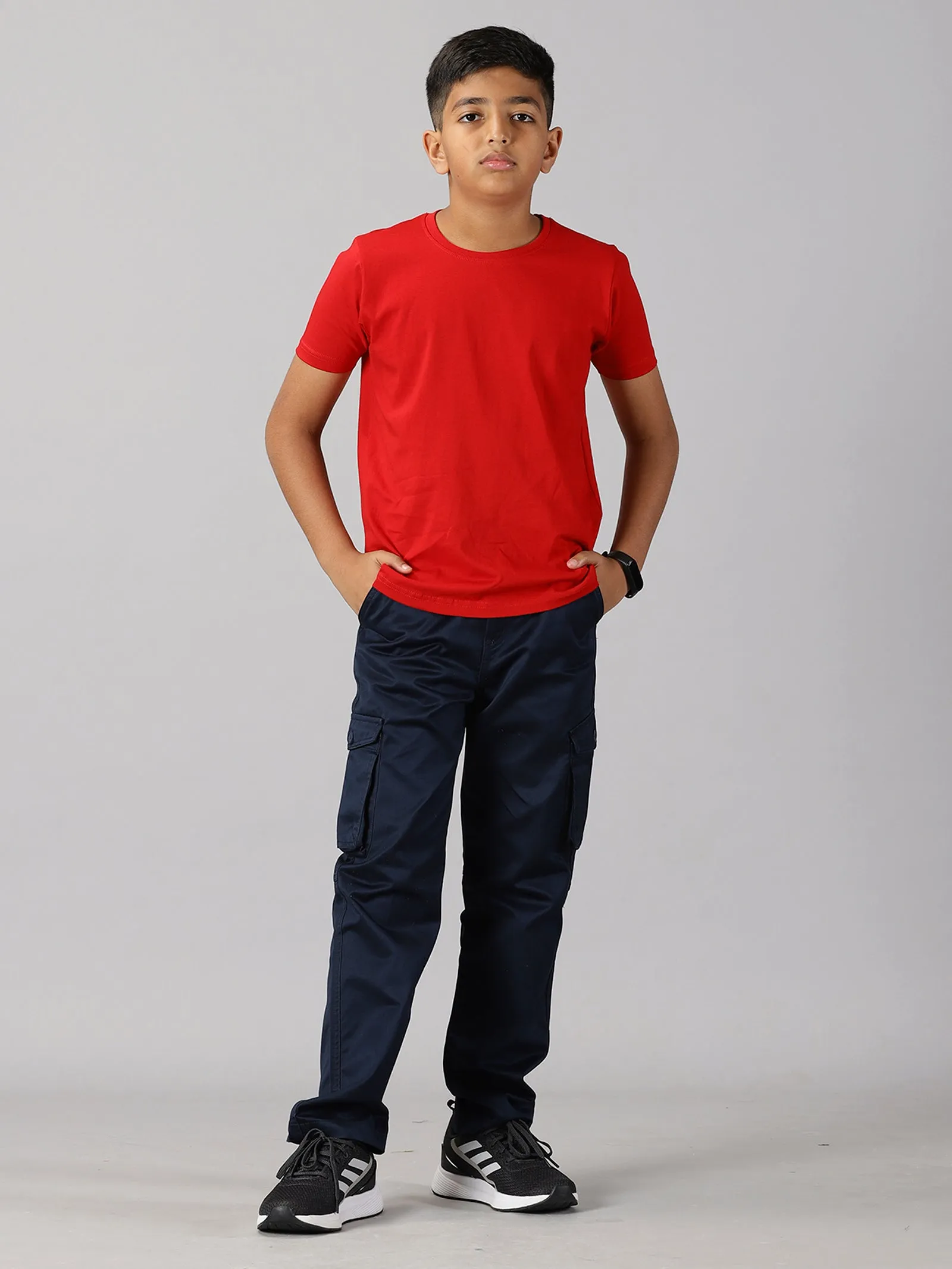 Boys Solid Round Neck Tee & Cargo Pant Set