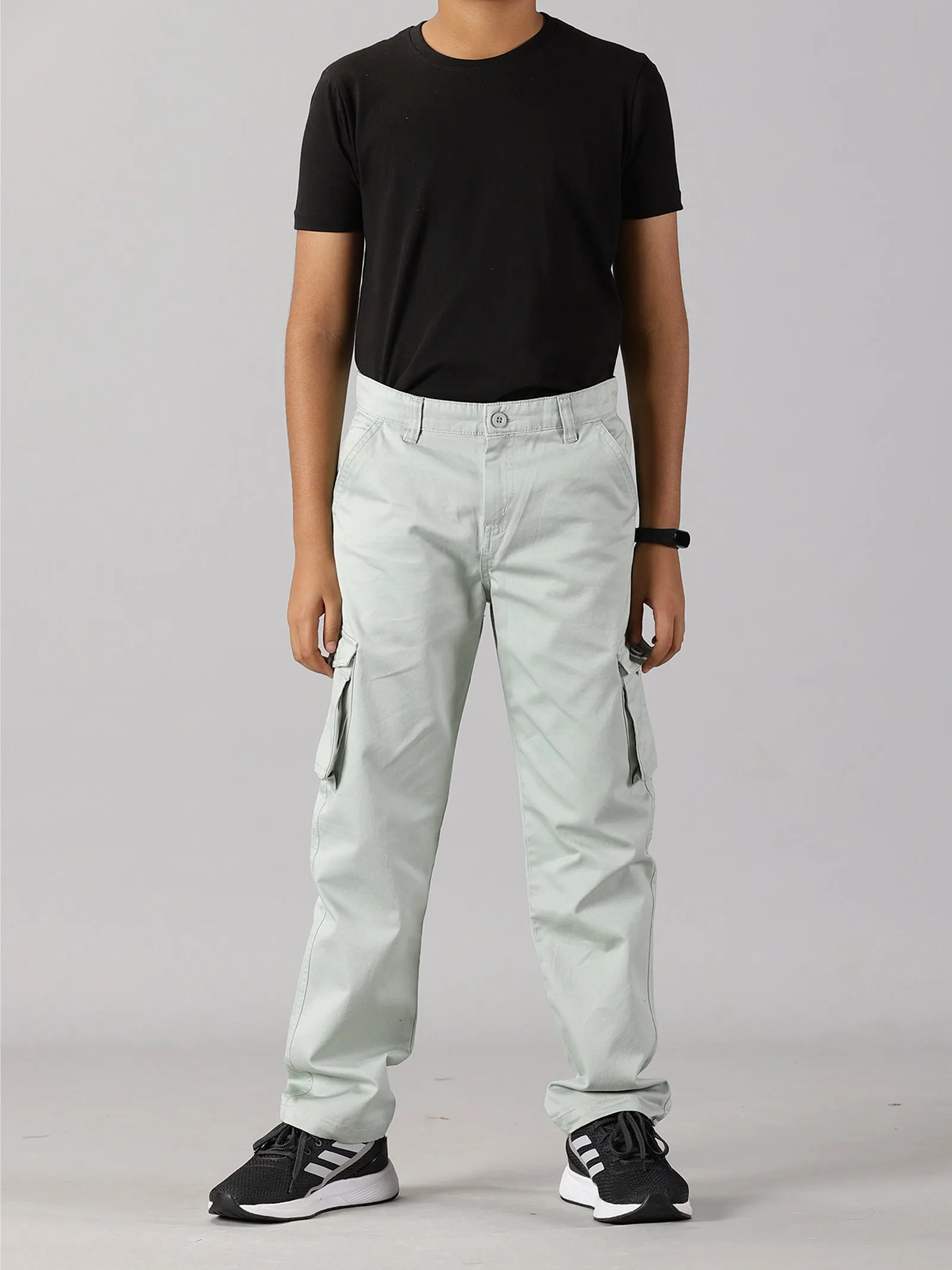 Boys Solid Round Neck Tee & Cargo Pant Set