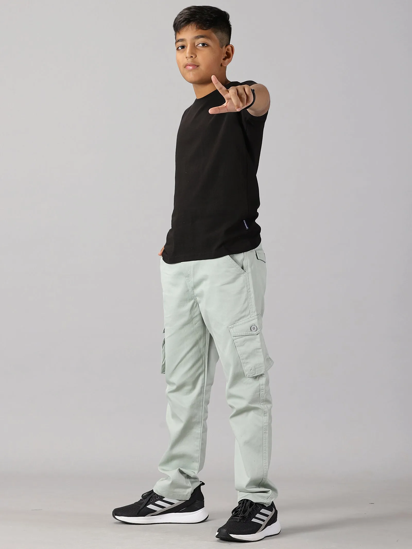 Boys Solid Round Neck Tee & Cargo Pant Set