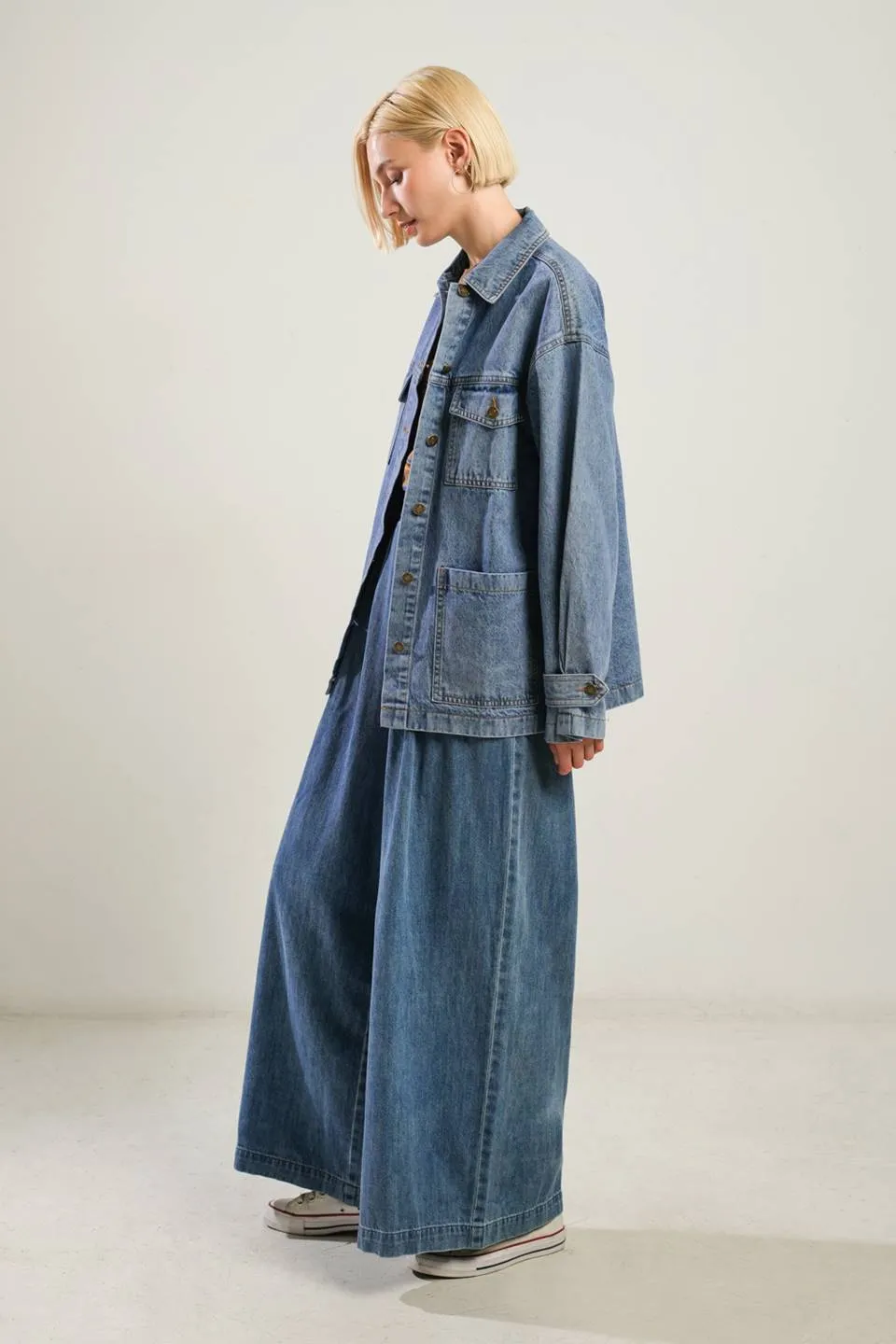 BREATHTAKING CHARM DENIM MIDI JACKET