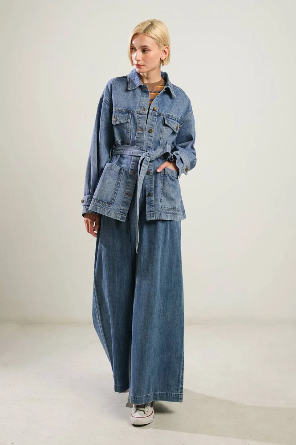 BREATHTAKING CHARM DENIM MIDI JACKET