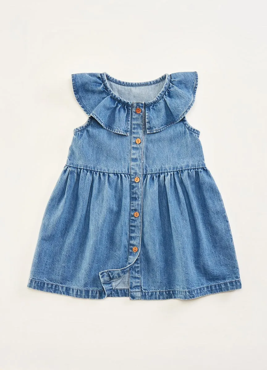 Button Down Denim Ruffle Dress