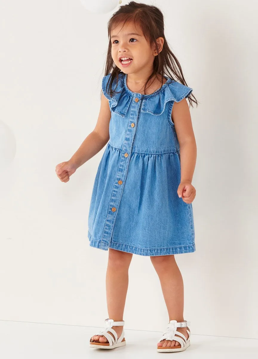 Button Down Denim Ruffle Dress