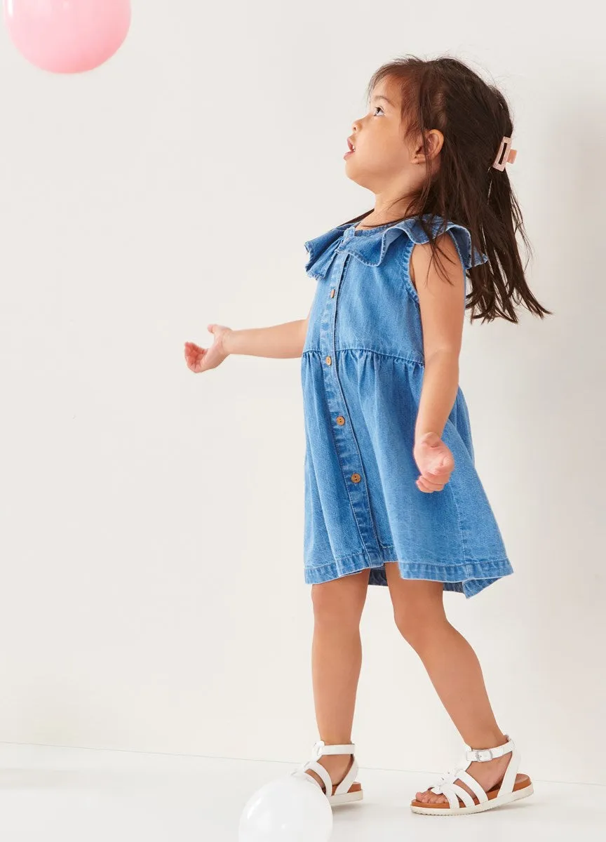 Button Down Denim Ruffle Dress