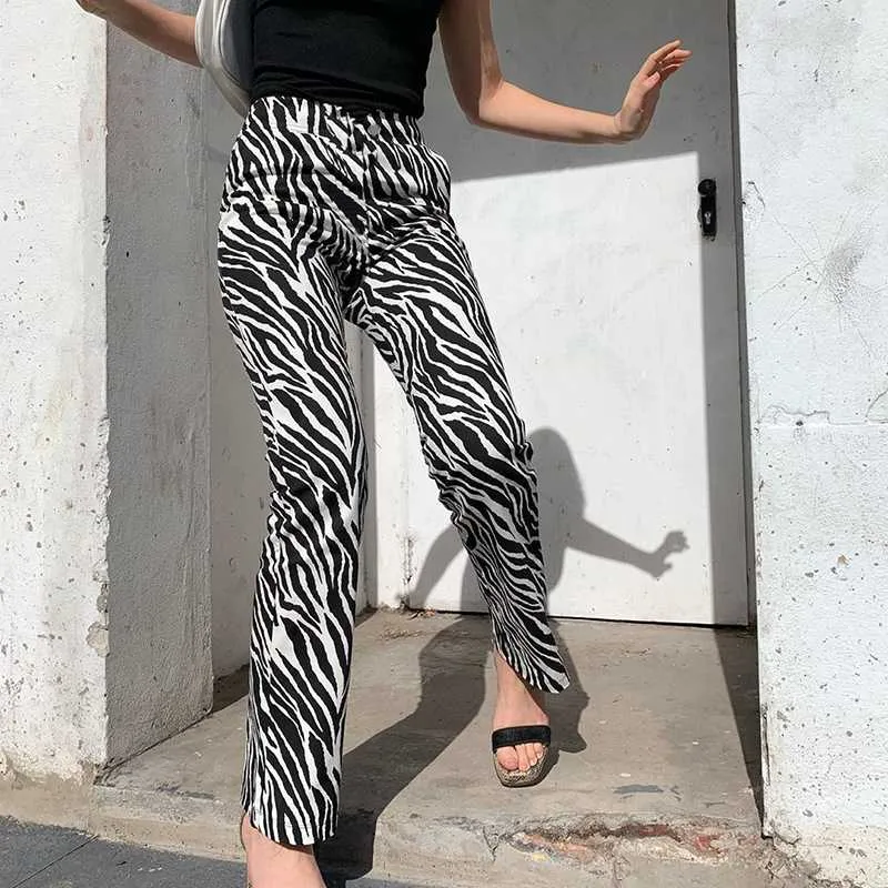 Casual Cow Print Straight Leg Trouser High Waisted Pants