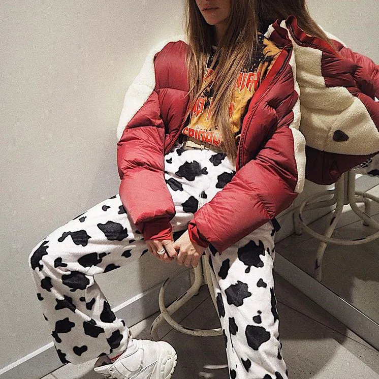 Casual Cow Print Straight Leg Trouser High Waisted Pants