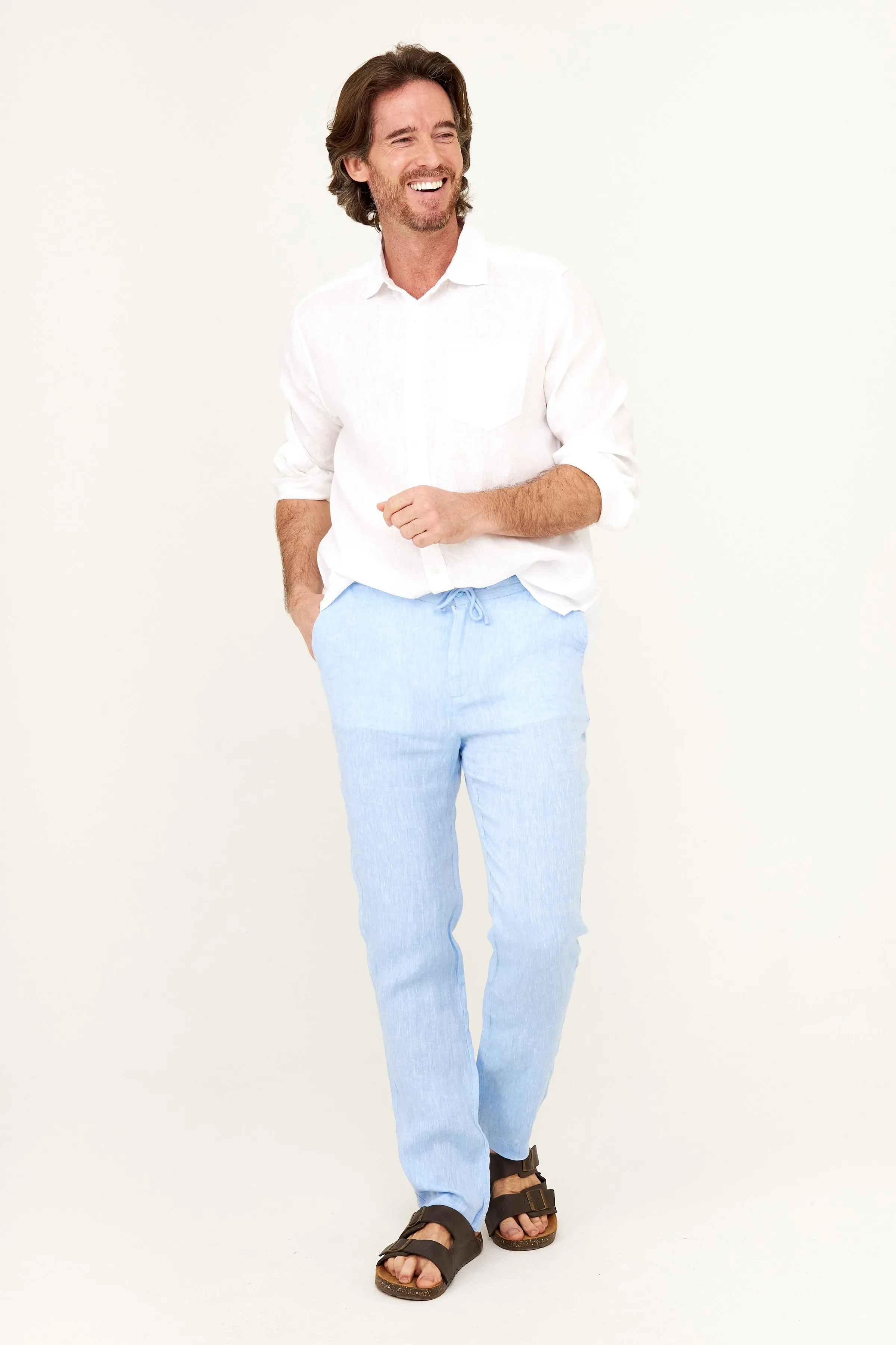 Casual Linen Pant - Blue Chambray