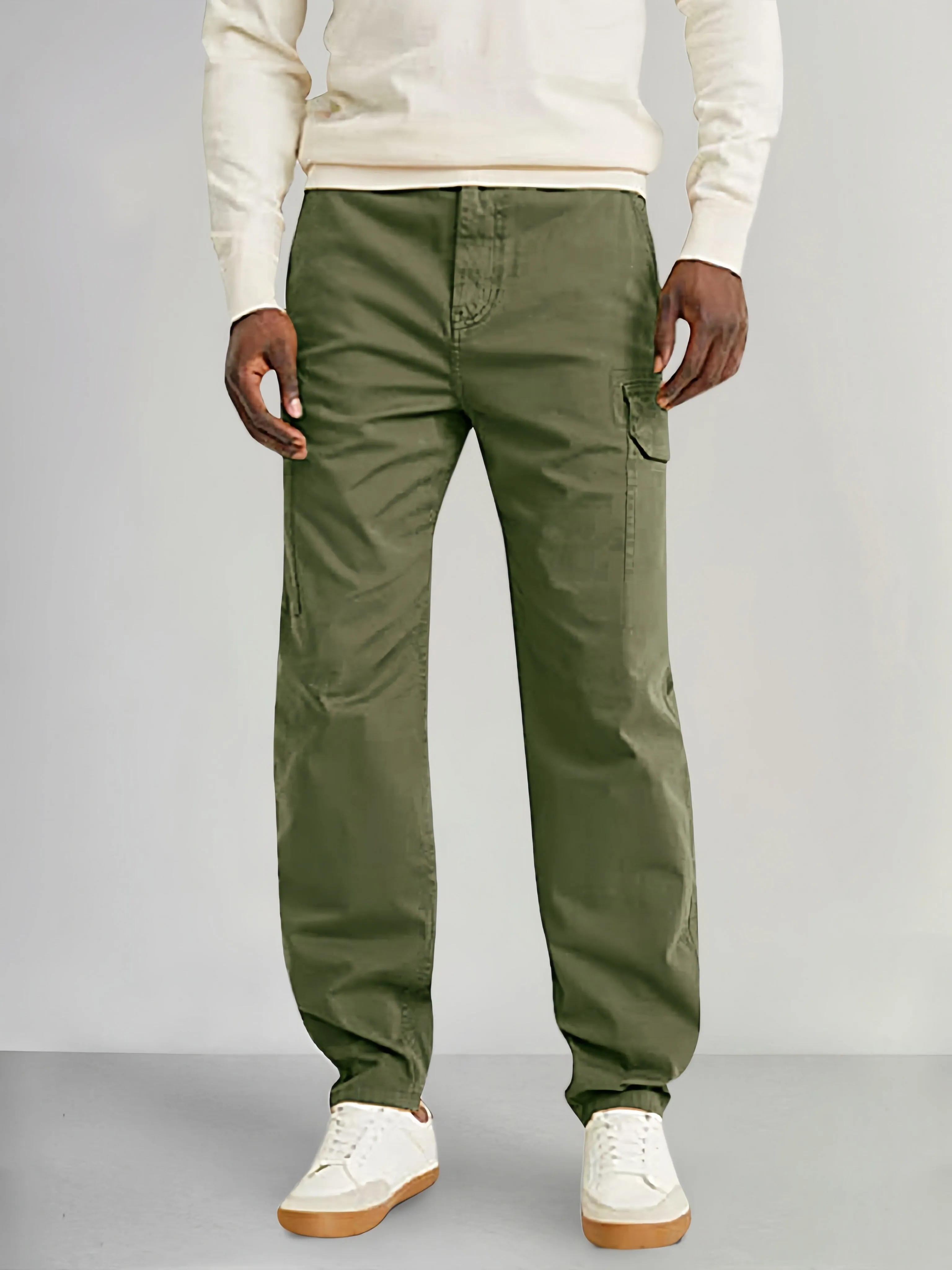 Casual Loose Fit Solid Pants with Flap Pocket