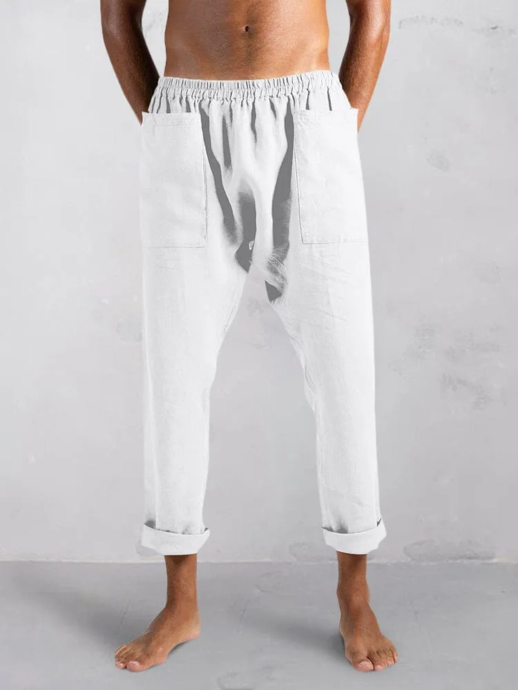 Casual Solid Cotton Linen Tapered Pants